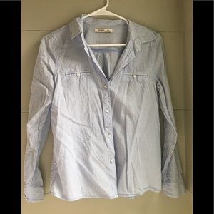Blue and white striped button up shirt